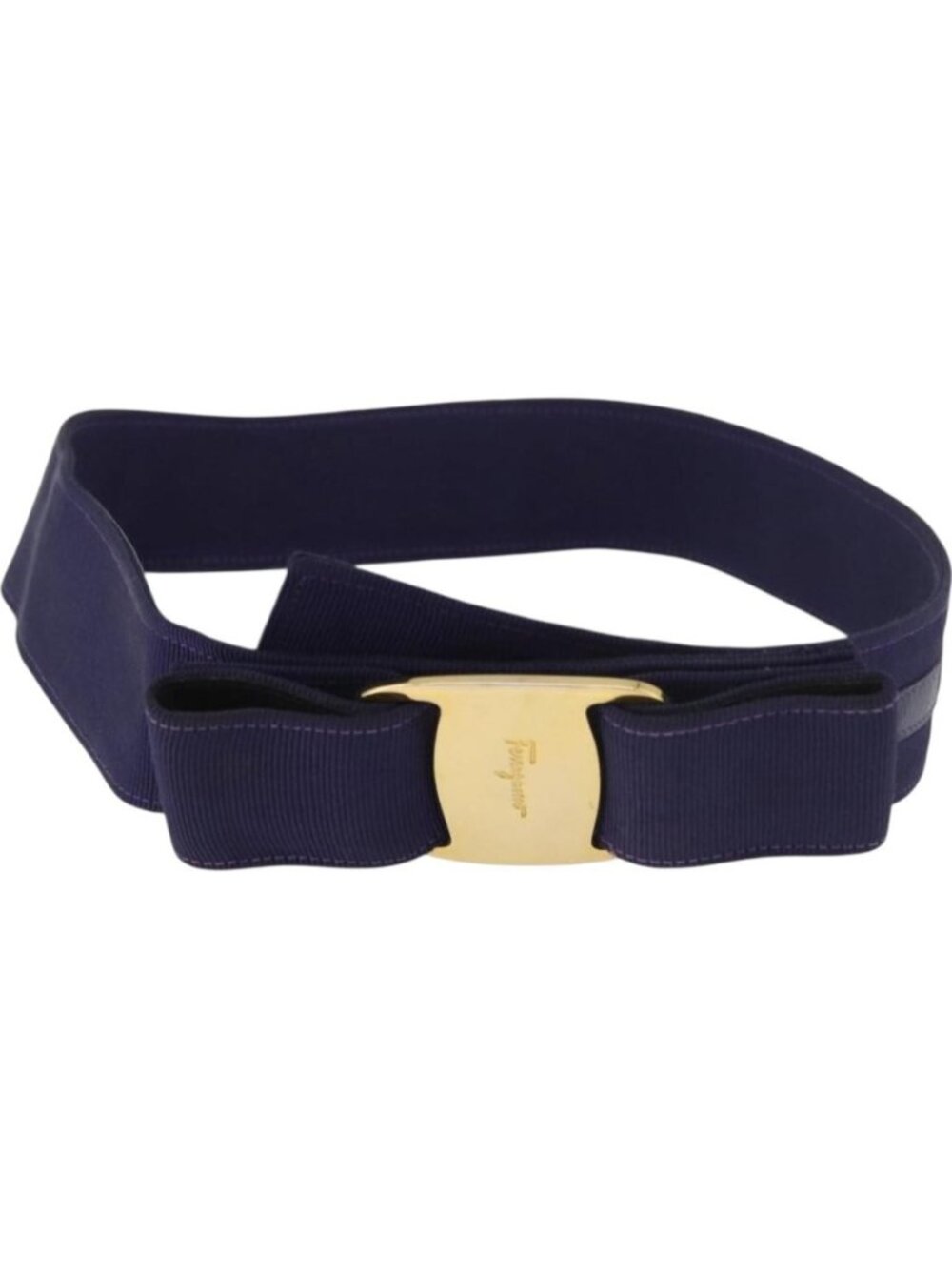 Salvatore Ferragamo Vara Ribbon Belt Canvas 29.5"" Purple Gold